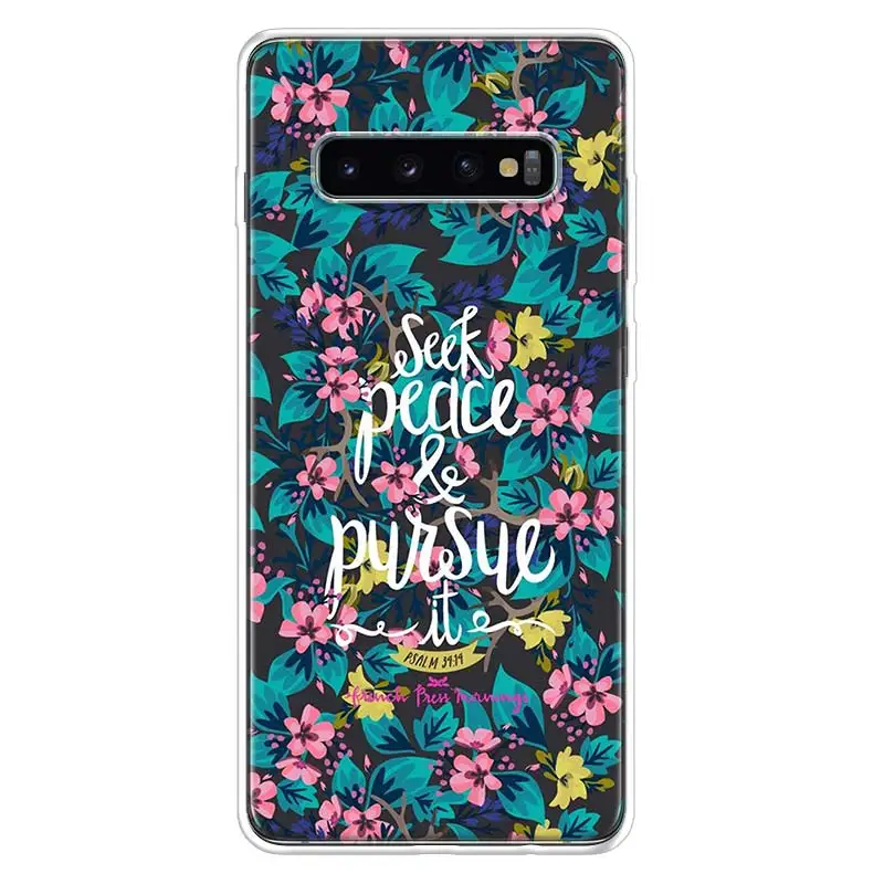 Biblia werset Chrystus chrześcijański etui na telefon z kwiatami do Samsung Galaxy S24 S23 S22 S21 Ultra S20 FE S10 Plus S10E S9 S8 Soft TPU z powrotem