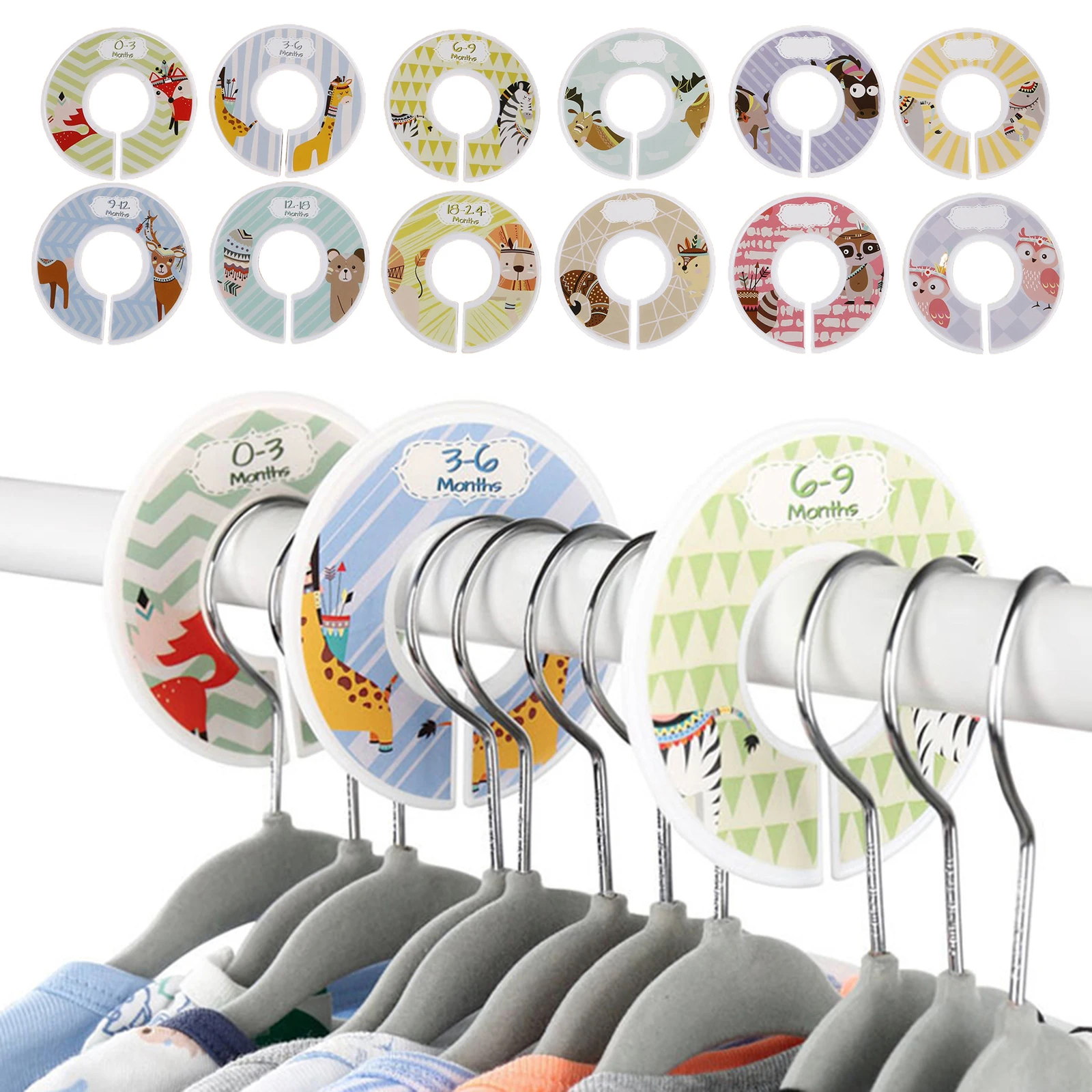 Baby Kids Clothes Hanger Rack Size Dividers Round Clothes Size Tags Rings, Plastic