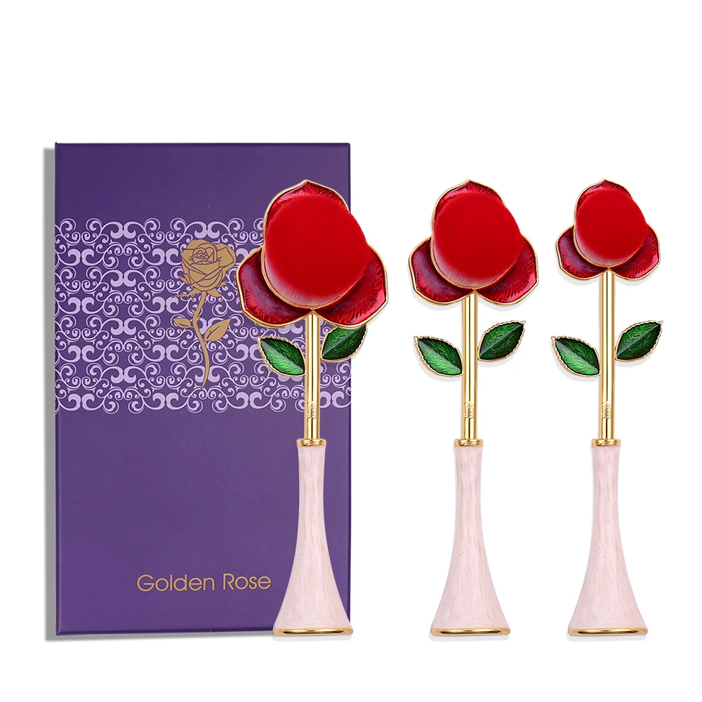 New The Little Prince Red Rose Flower Brush Beauty and The Beast Makeup Brush Cosmetic Foundation Brush For Woman Gift With Box