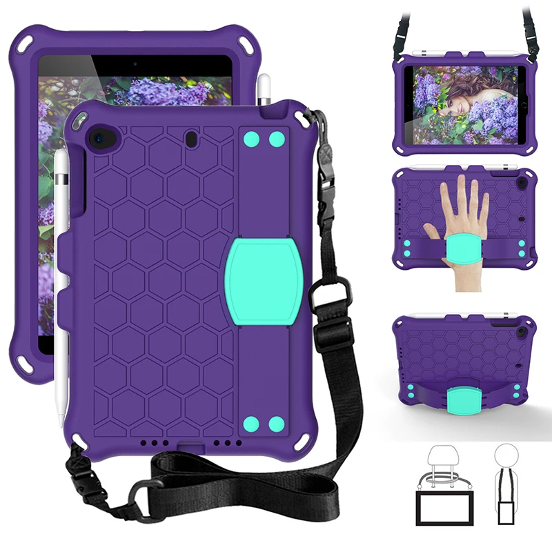 Capa de eva com alça de ombro para ipad, capa portátil à prova de choque com alça de ombro para mini 5/mini 4 2/3 polegadas + caneta para ipad mini 1/7.9