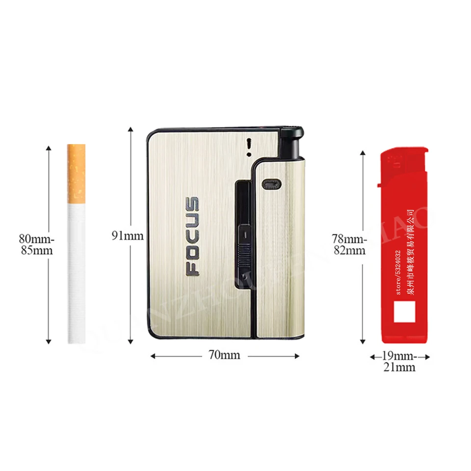 FOCUS Portable Metal Cigarette Boxes With Oil Lighter 10pcs Cigarette  Holder Case Lighter Gadget For Men Christmas Gift