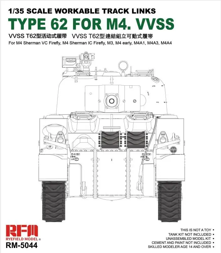 

Ryefield-Model RM5044 1/35 scale WORKABLE TRACK LINKS TYPE 62 FOR M4.VVSS