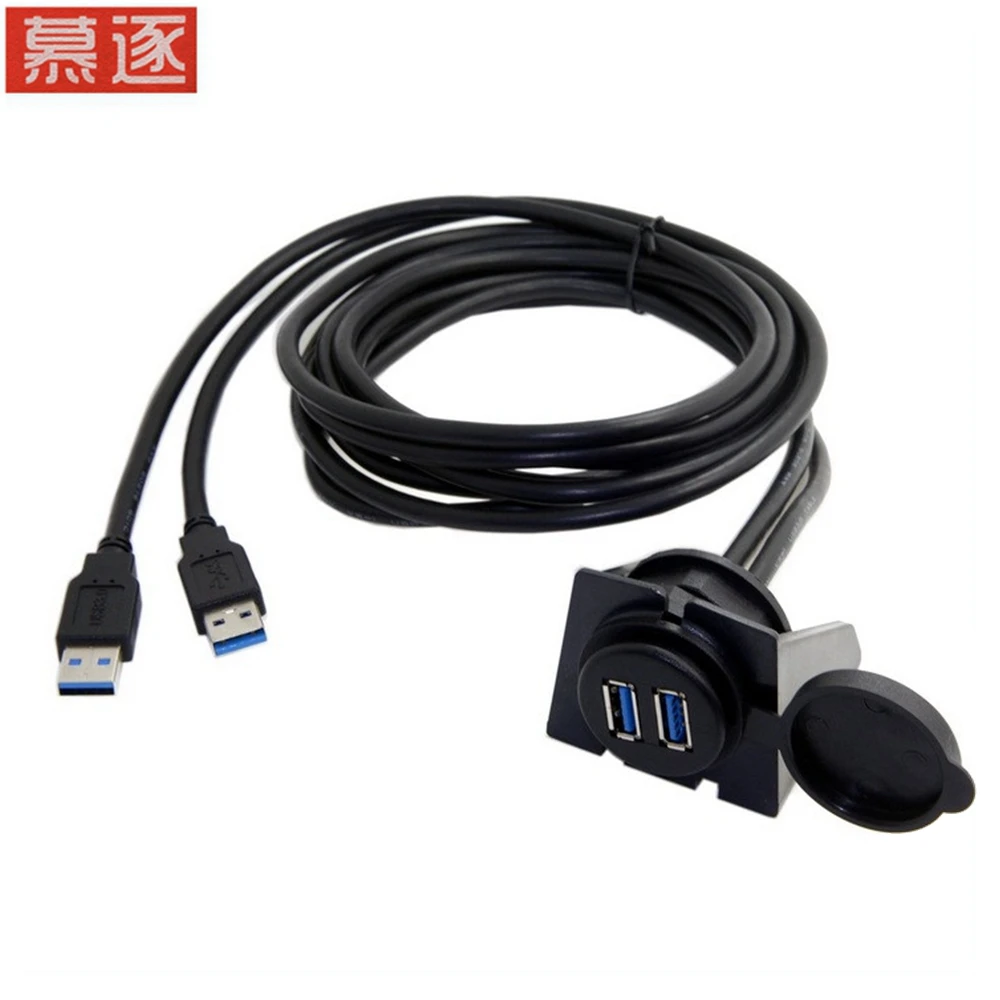 1M 2 Ports Dual USB 3.0 Extension AUX Flush Mount Car Mount Extension Cable for Car Truck Boat Motorcycle Dashboard Panel