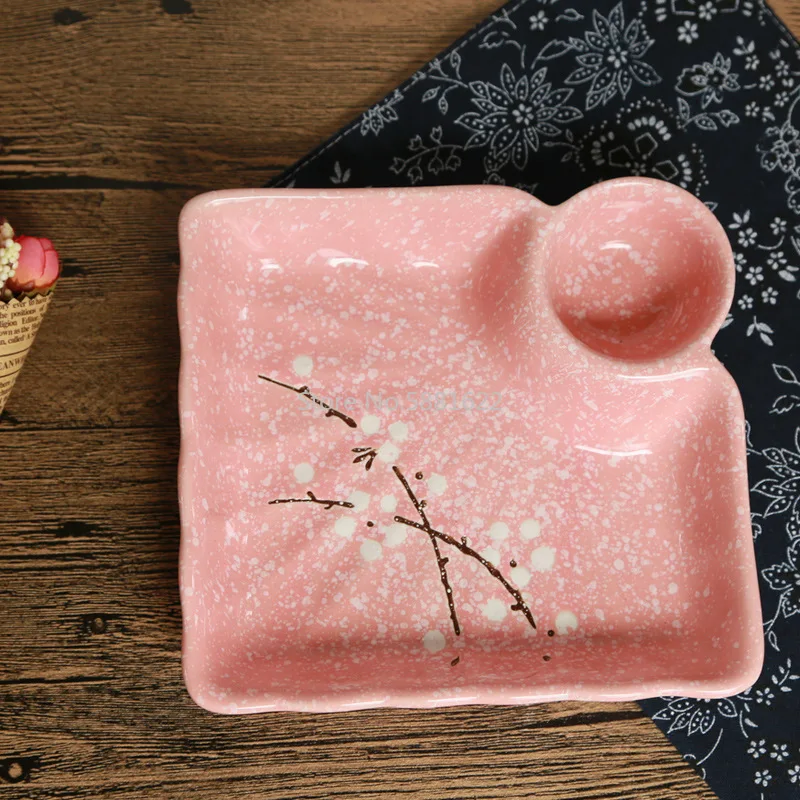 Japanese Style Plum Blossom Hand-painted Creative Household Underglaze Ceramic Tableware Dumpling Grid Plate Dessert Plate