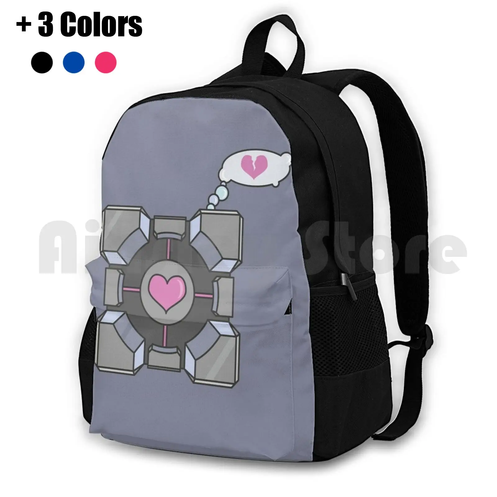 Portal Companion Cube Heartbroken Outdoor Hiking Backpack Waterproof Camping Travel Portal Companion Cube Portal Companion Cube