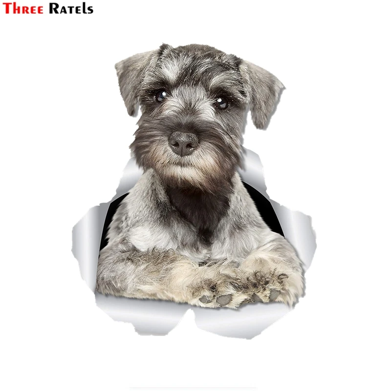 ThreeRatels FTC-1079 3D Curious Schnauzer Dog Sticker Car Decal For Wall Toilet Kid's Room Luggage Skateboard Laptop