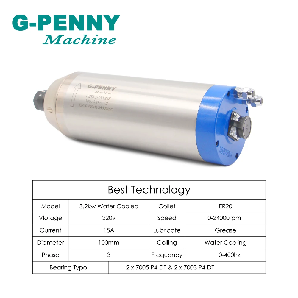 CNC Spindle Motor 220v / 380v  3.2KW ER20 4 Bearings 0.01mm accuracy Water Cooled Motor for CNC Router engraving Machine !