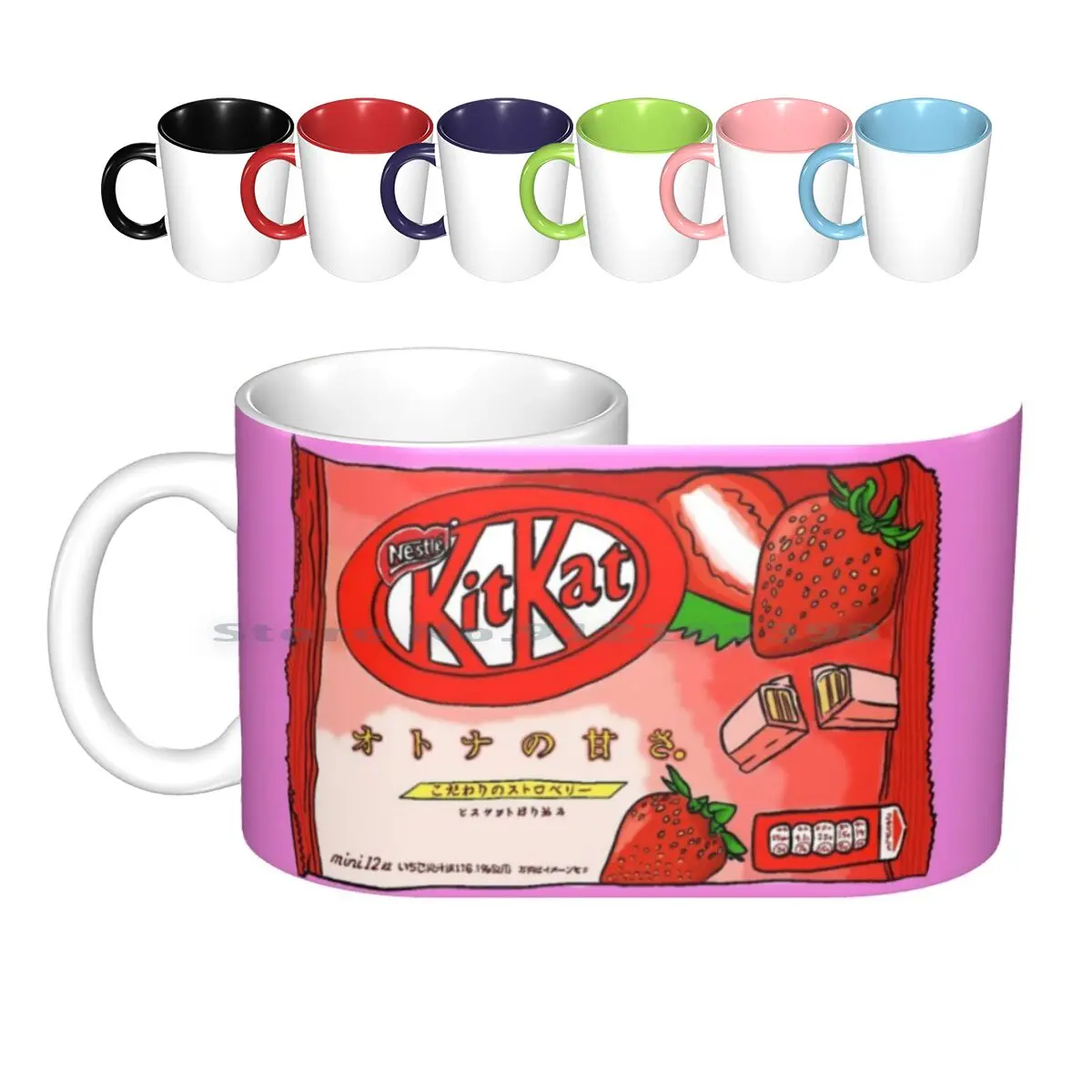 Kit de fresas Kat, tazas de cerámica, tazas de café, leche, té, Kit de fresas Kat, dulces japoneses, dulces, Chocolate, dulce y Yummy