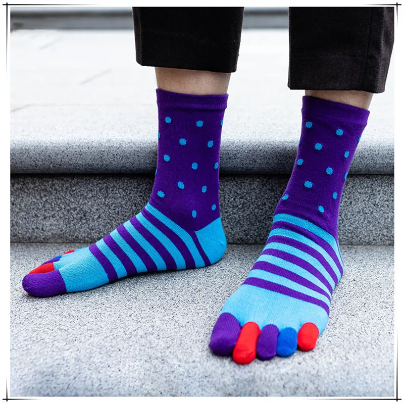 Men Toe Socks Cotton Striped Contrast Colorful Patchwork Five Finger Socks Free Size Basket Calcetines Short Sox Gifts for Men