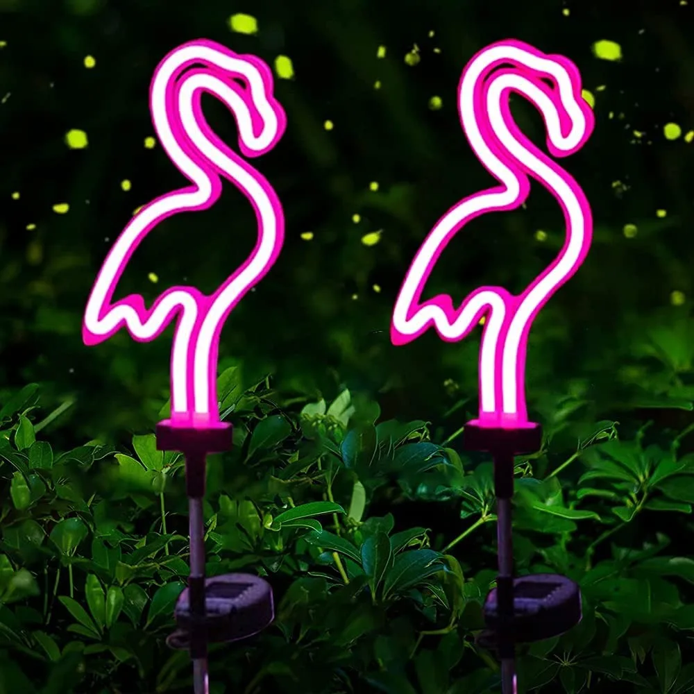 1/2/4 Pack Solar Neon Light Outdoor Flamingo Garden Lawn Decorations Solar Lights Outdoor Waterproof LED for Yard Garden Path