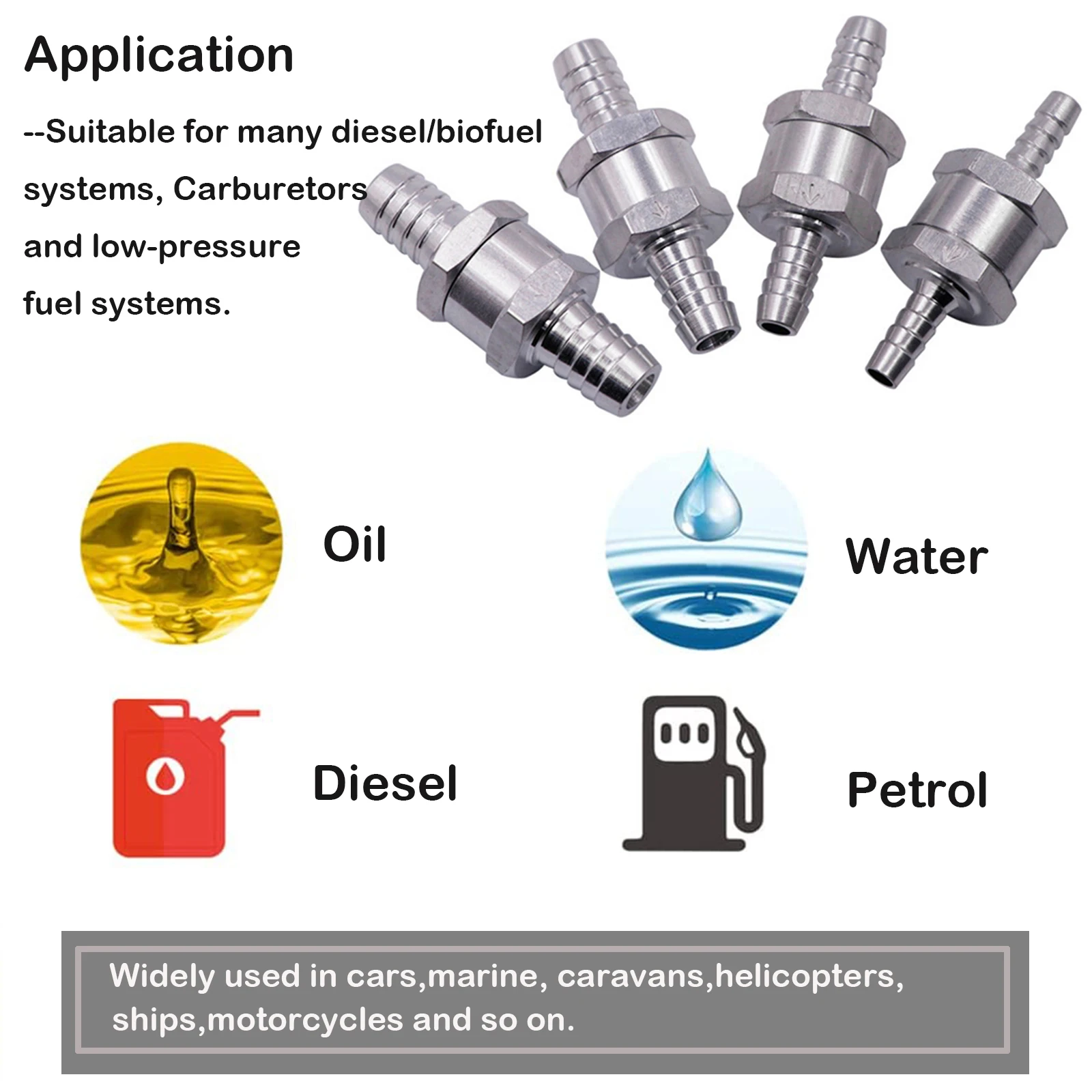 Aluminium Alloy Petrol Diesel Fuel Non Return Check Valve Water Fuel Line One Way Check Valve for Car Motorcycle Caravan Ship