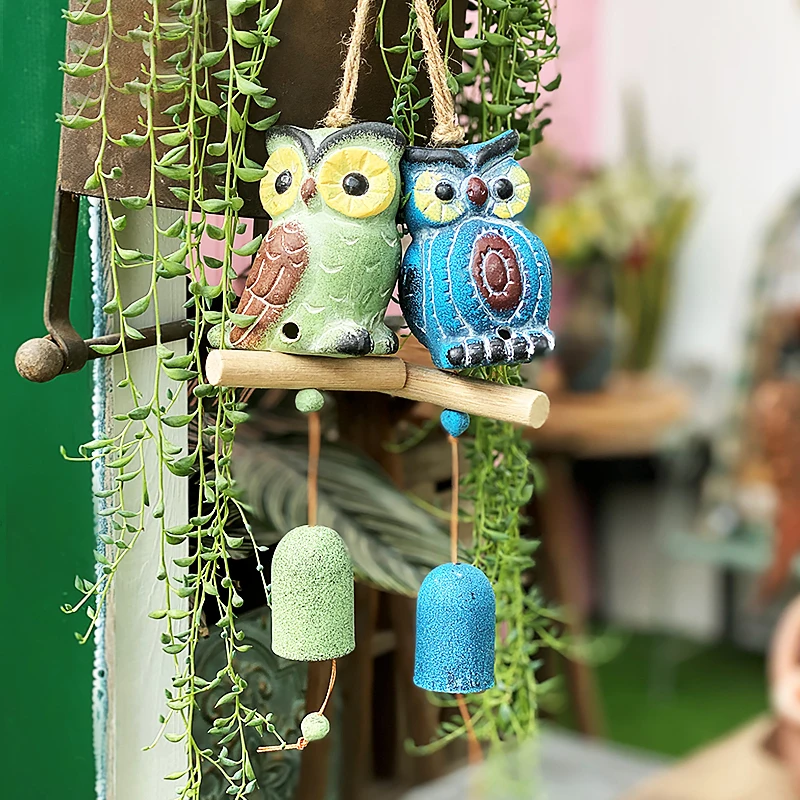 

Hand Paint Green Orange Pottery Bird Wind Chime American Country Side Home Garden Decor Brown Blue Owl Animal Hanging Ornaments