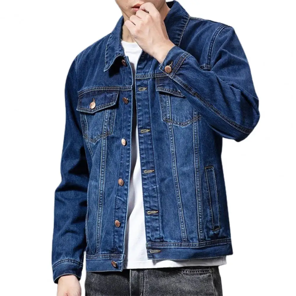 Spring Colorfast Men Jeans Coat Single-breasted Turn-down Collar Denim Cardigan Jacket Slim Fit Outwear jaqueta jeans masculina