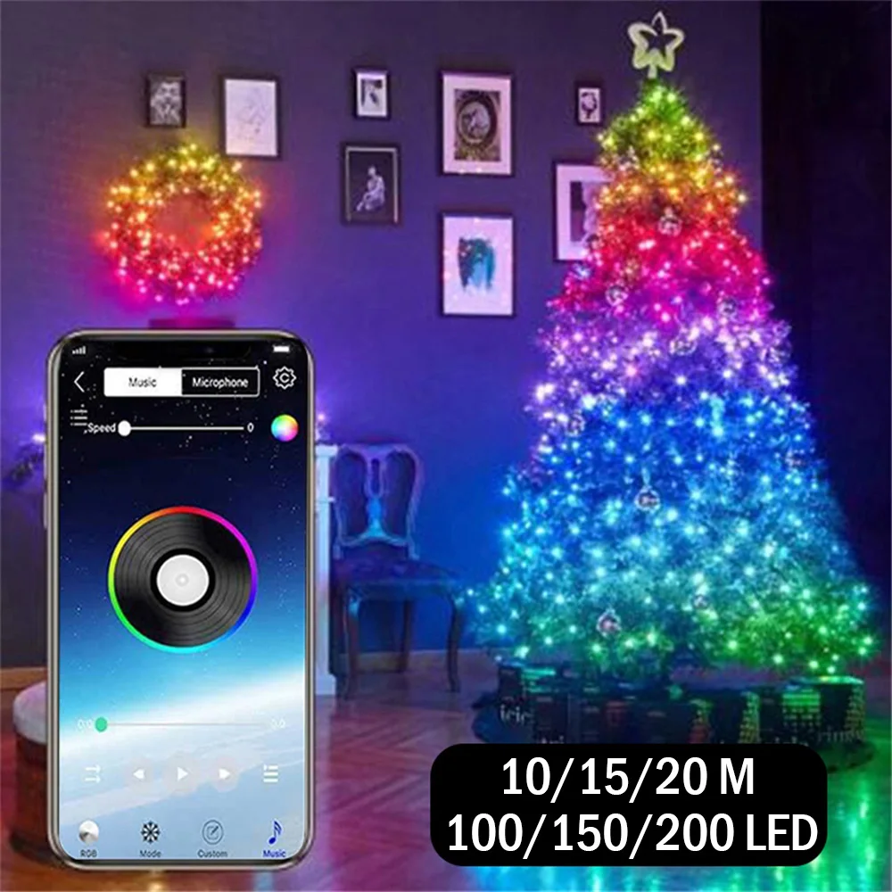 USB 200 LED String Light Bluetooth App Control String Lights Lamp Waterproof Outdoor Fairy Lights for Christmas Tree Decoration
