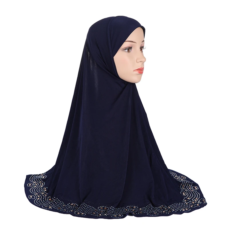 H001 Adults big size muslim hijab scarf with rhinestones islamic headscarf hats armia pull on headwrap ramadan gift