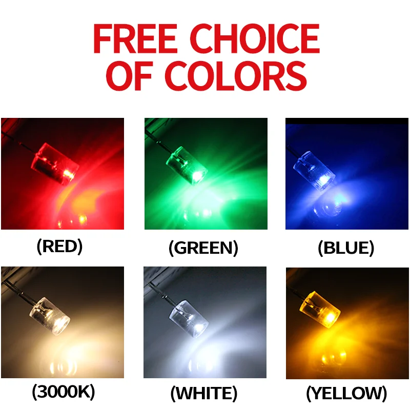 1000pcs 5MM Inner Concave Borderless Red Blue Green Yellow White Warm White Light F5 LED Light-Emitting Diode