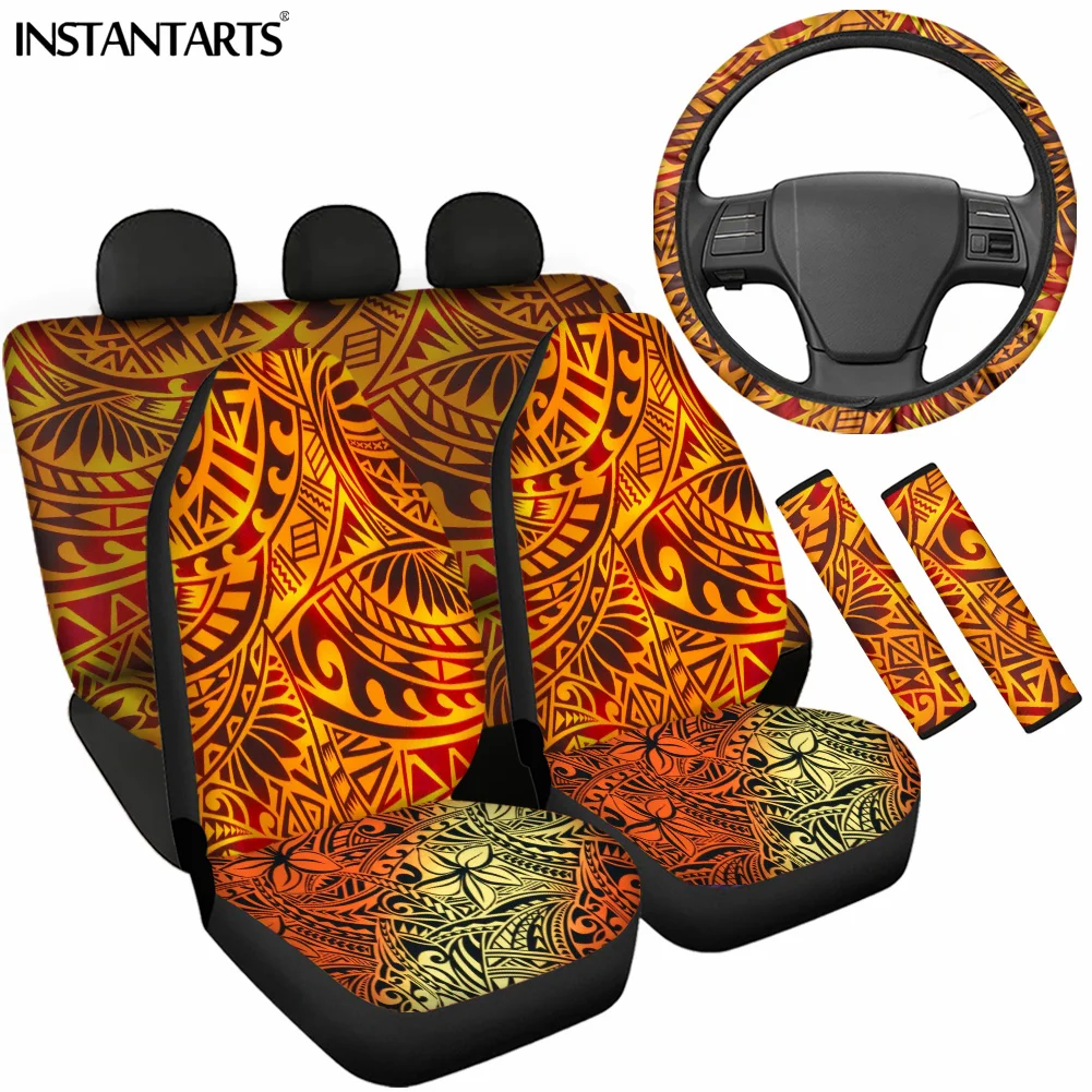 

INSTANTARTS Polynesian Ethnic Tribal Pattern Auto Seat Covers Easy to Install Steering Wheel Protector Soft Car Seat Belt Cover