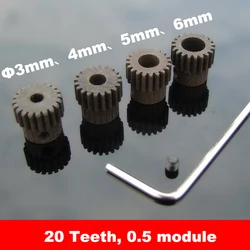 Steel Metal Spindle Gear 20 Teeth 0.5 Modulus Boss Spur Gear 3/ 4/ 5/ 6mm Aperture for Motor Shaft Axis Rod