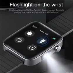 LED Flashlight T68P Smart Watch Men Body Temperature Measure Heart Rate Blood Pressure Oxygen Bracelet Call Reminder Smart Watch