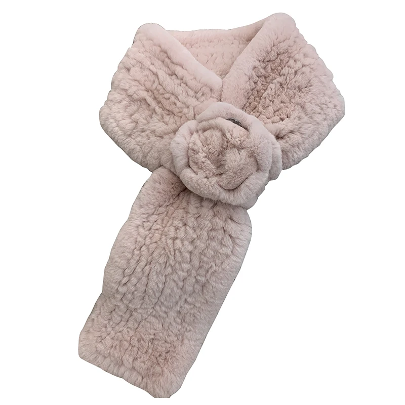 

Women's 100% Real Rex Rabbit Fur Scarf with Flowers Warm Knitted Soft Winter Stole Shrug Shawl Wraps Collar