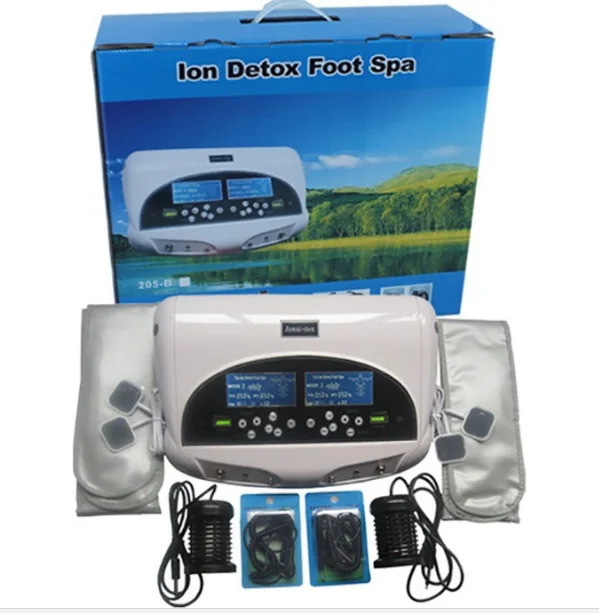 2024 New Dual Detox Machine Ion Cleansing Device Foot Spa Bath Ionic 2 LCD Screen User With Massager Acupuncture Pads Wrist Belt