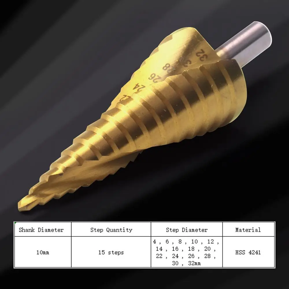 1PC HSS Titanium Coated Spiral Grooved Step Drill Bit Triangle Shank 4-12 4-20 4-32mm Step Drill for Metal Step Cone Drills Tool