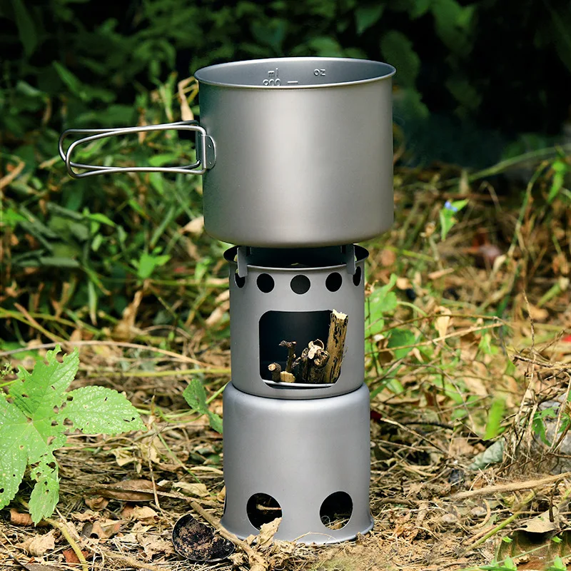 Camping Multi-functional Titanium Firewood Stove Ultralight Picnic Wood Charcoal Stove