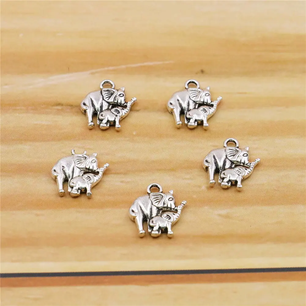 10PCS Della Lega Elephant Madre E Figlio Pendente Ferramenteria e attrezzi Raccordi Accessorio Argento-piastra Sciolto Perline FAI DA TE A Mano di Fatta Collana gioielli