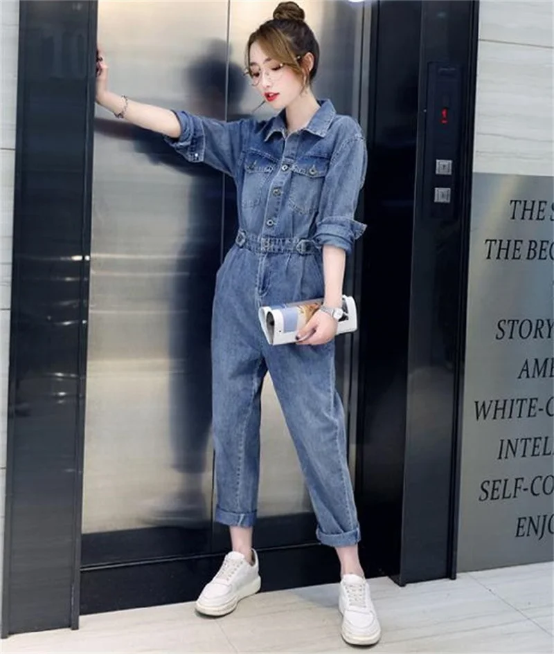 Fashion Denim Jumpsuit Women 2021 New Spring New Tooling Jumpsuit Slim Slimming Age Reduction Suit Trousers Commute