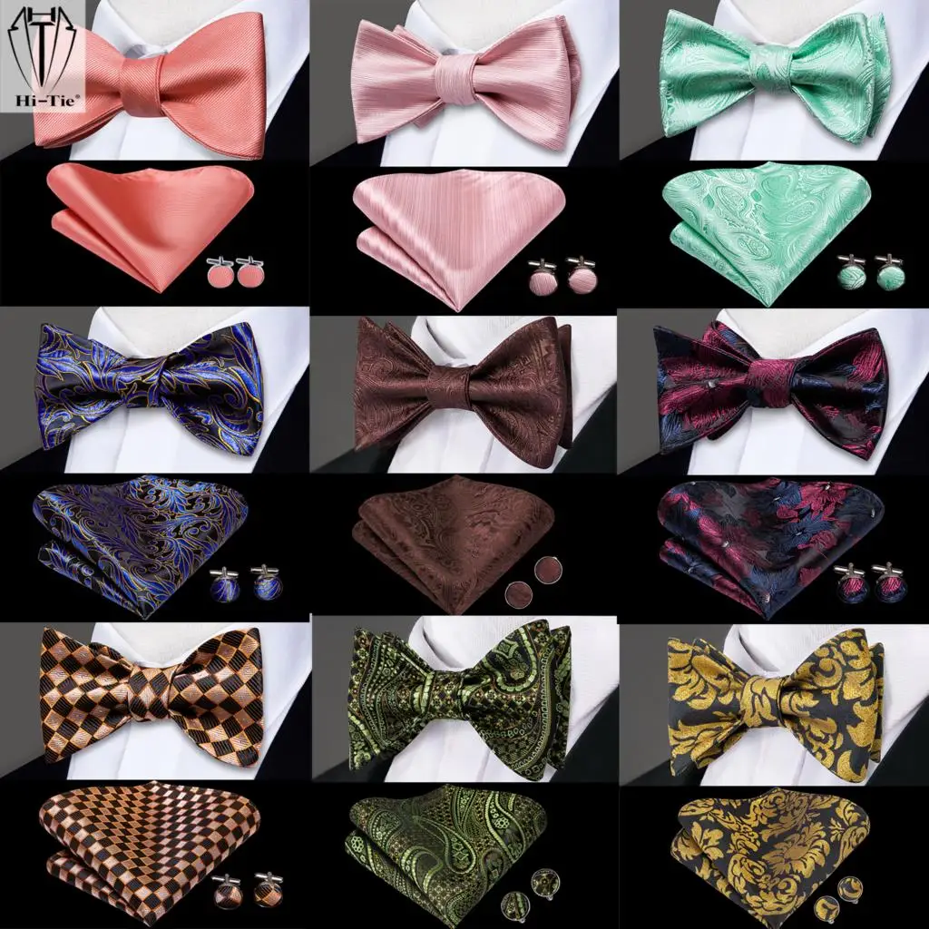 Luxury Silk Paisley Floral Mens Bowtie Adjustable Butterfly Self Bow Tie Pocket Square Cufflinks Set Jacquard Woven Wedding Gift