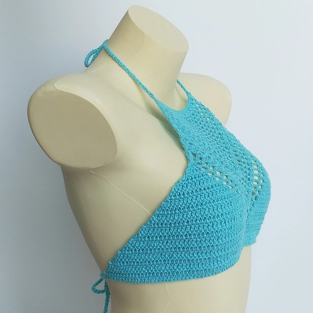 Women Sexy Bikini Tops High Neck Hollow Out Halter Swimwear Crochet Separate Swimsuit Bikini Bra Hot Sale