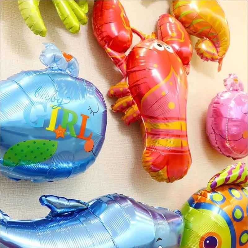 1pcs Baby Shower Birthday Party Decoration Sea Animals Big Fish Lobster Hippocampus Mermaid Aluminum Foil Balloons Decor Supplie