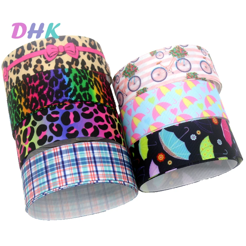 DHK 7/8'' 5yards Umbrella Leopard Plaid Grid Bicycle Printed Grosgrain Ribbon Accessory Hairbow Headwear Decoration DIY C1938