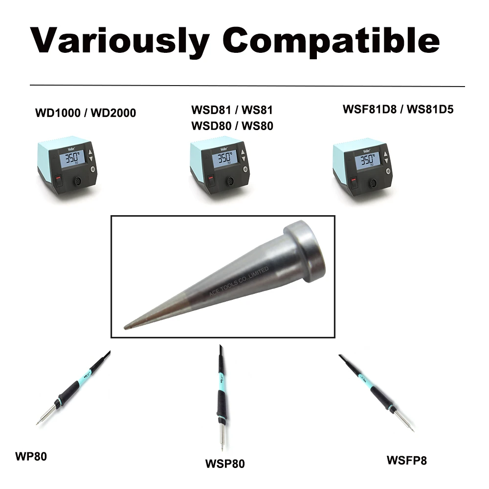 Наконечник для паяльника WELLER WP80 WSP80 WSFP8 WD1000 WD2000 WSD81 WS81 WSF81D8 WS81D5, 0,4 мм