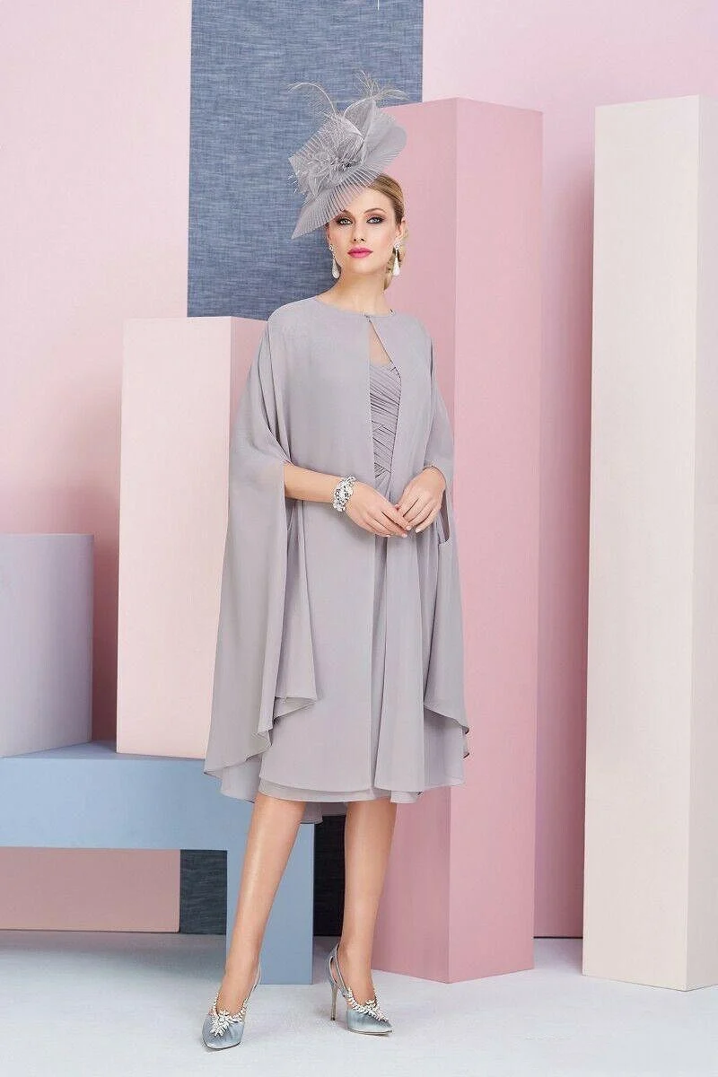 Ren Xám Appliqued Mẹ Của Cô Dâu Chú Rể Đầm Cape Voan 2 Cái Lễ Cưới Tối Dạ Hội Mẹ Bầu chính Thức