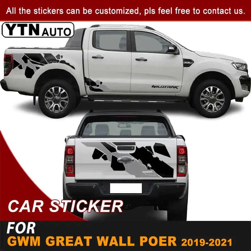 Bed Box Car Stickers Color Geometric Stitching Graphic Vinyl Car Decals For GWM Great Wall Pao Great Wall Power 2019 2020 2021