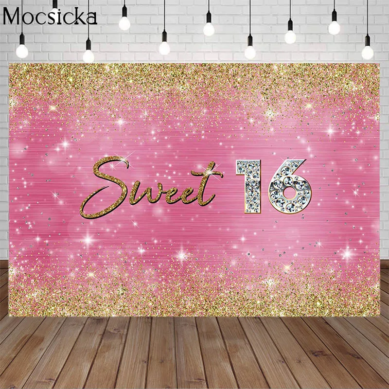 Mocsicka التصوير خلفية حلوة 16 فتاة الوردي تألق الماس حفلة عيد ميلاد خلفية التصوير الفوتوغرافي Photophone استوديو الصور
