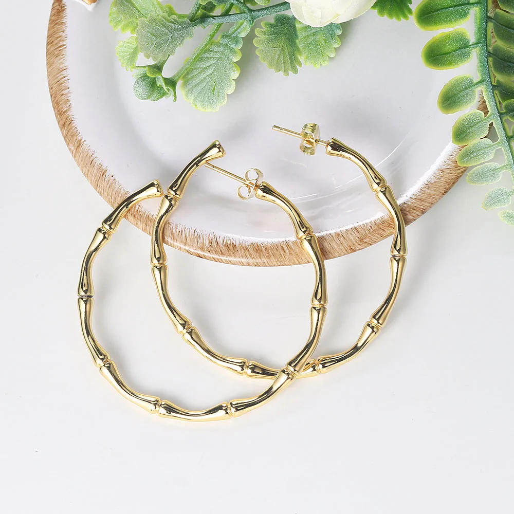 ZHOUYANG Hoop Earrings For Women Simple Aesthetic Circle Bamboo Piercing Earing Rose Gold Color Korean Wholesale Jewelry E249