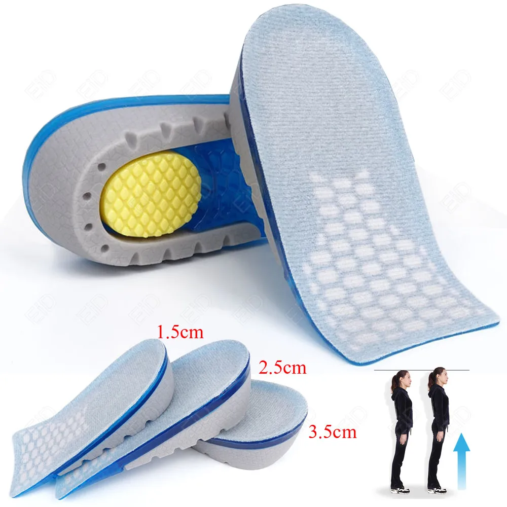 EiD Silicone Gel Invisible Height Increase Half Insole Up Lifts Elevator Shoes Pad Heel Lifting Inserts 1.5/ 2.5/3.5cm Unisex