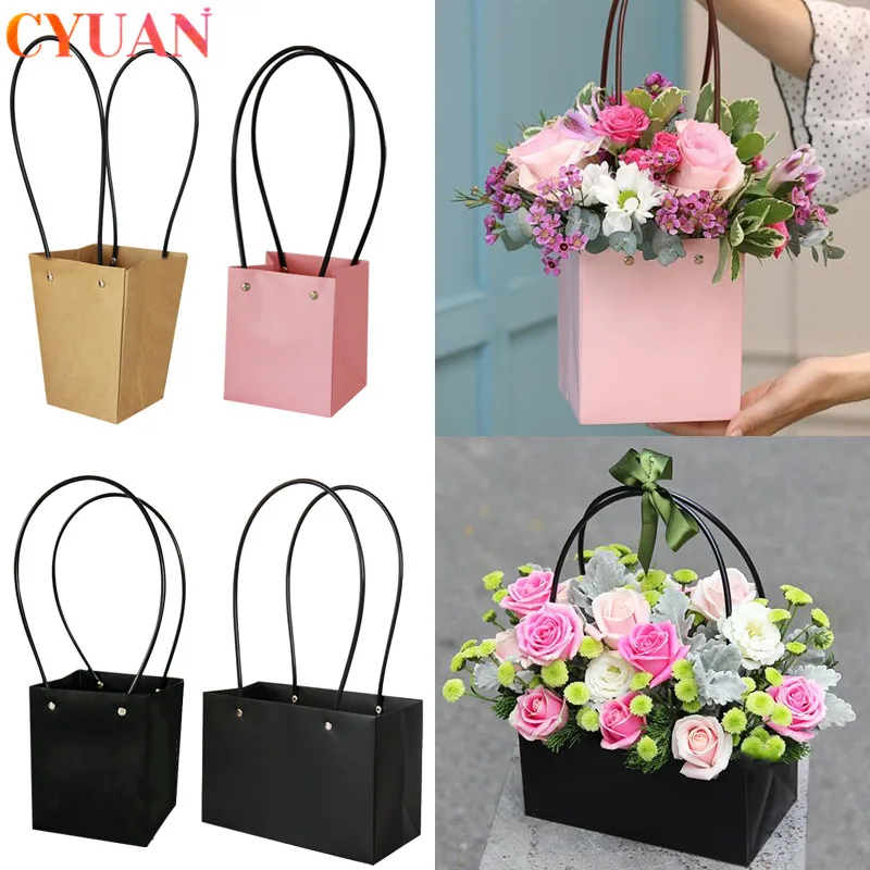 Paper Handheld Gift Bag Kraft Paper Flower Gift Box Portable Flower Packaging Tote Bag for Wedding Mother\'s Day Decorations