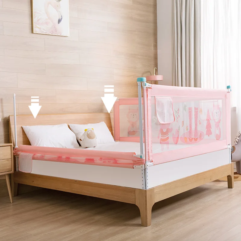 Baby Bed Guardrail Single Side Lift Vertical Lift Children's Anti-fall Bed Guardrail Universal Bed Fence Cute Pattern Baby Fence