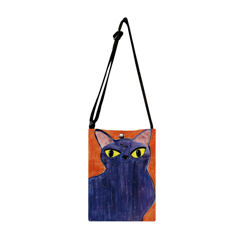 Creative Abstract Cat Painting Handbag Shoulder Bags Women Ladies Casual Mini Messenger Bag Crossbody Phone Bag Pouch Gift