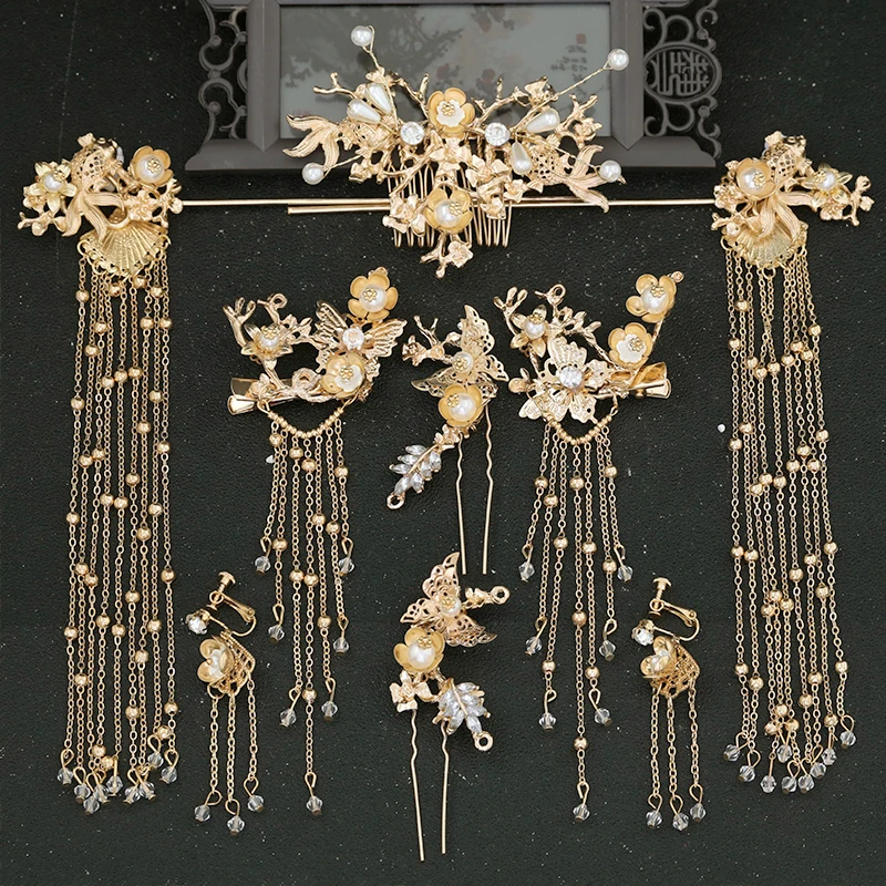 Ancient costume headdress Hanfu Ancient style hairpin accessories Chinese phoenix crown stepping suit wedding hair accessories