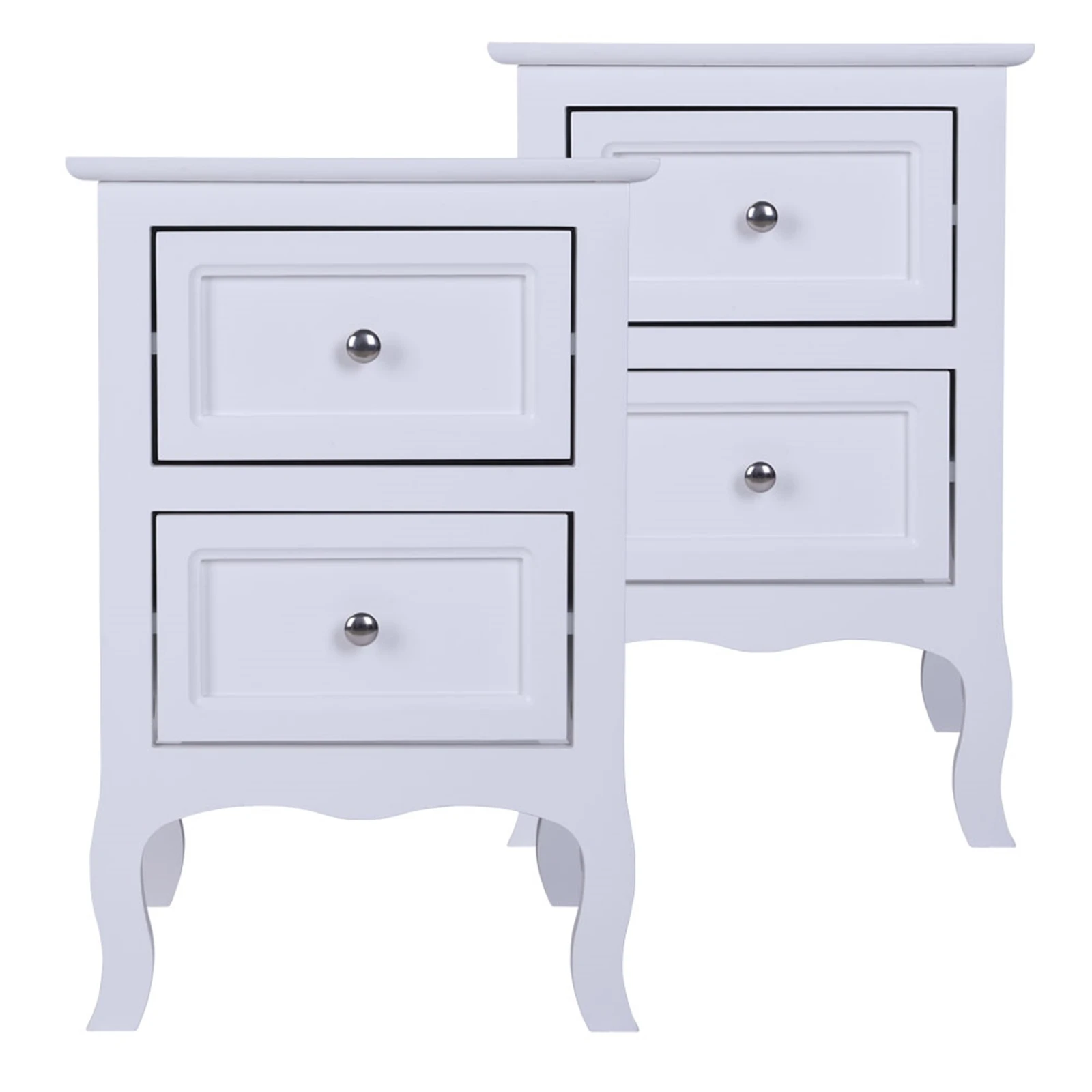 (60 x 40 x 30)cm 2pcs Country Style Two-Tier Night Tables Large Size White Night Table Bedside Table Nightstand