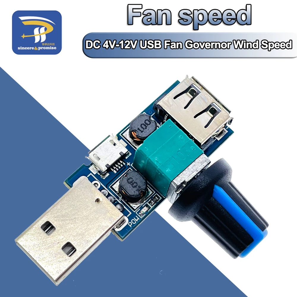 USB Fan Stepless Governor Wind Speed Controller Regulator Module 4-12V to 2.5-8V 5W With Switch USB Micro Adapter Potentiometer