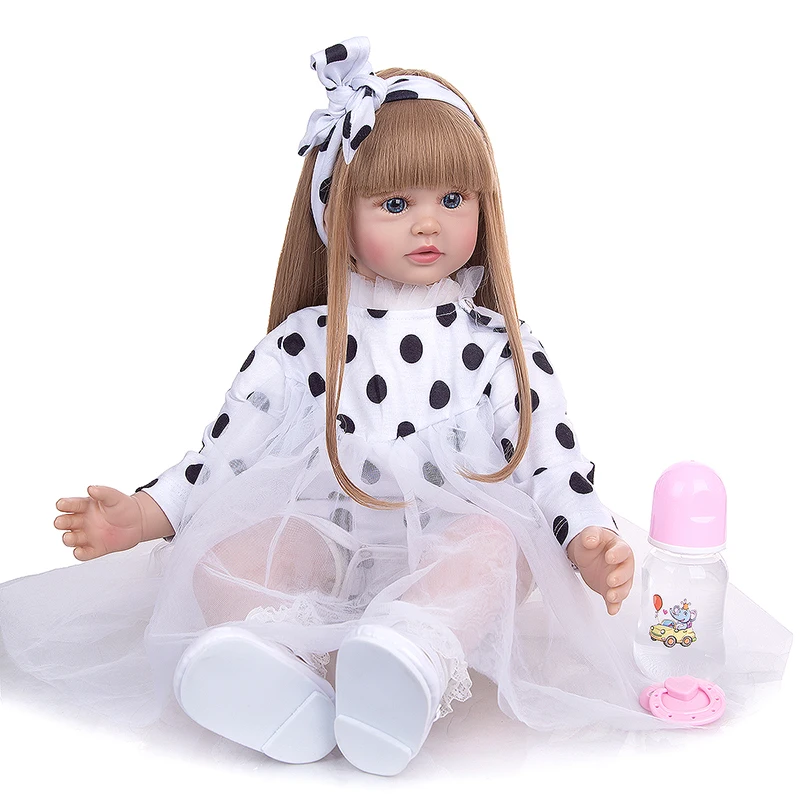 60CM High Quality Reborn Toddler Baby Girl Doll with Ultra Long Blonde Hair Doll Beautiful Princess Christmas Gift