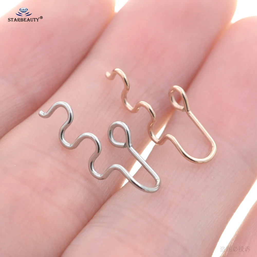 2Pcs 0.8x20mm Fitable Serpentine Snake Fake Nose Ring Hoop Helix Piercing Nose Cuff Nostril Piercing Earrings Clip Ear Jewelry image 4