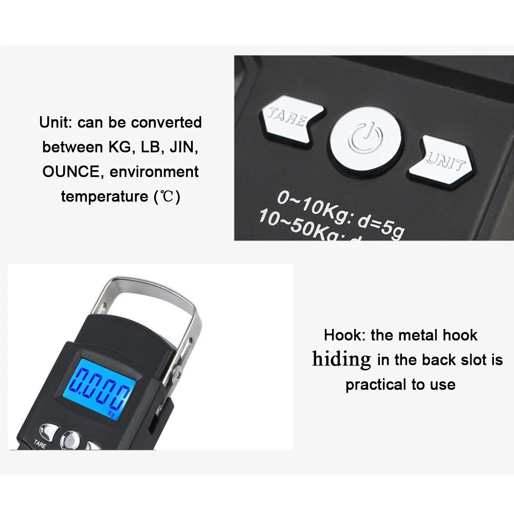50kg/10g Oauee Mini bilancia elettronica per bagagli da pesca pesatura da viaggio Steelyard bilancia da cucina digitale portatile s