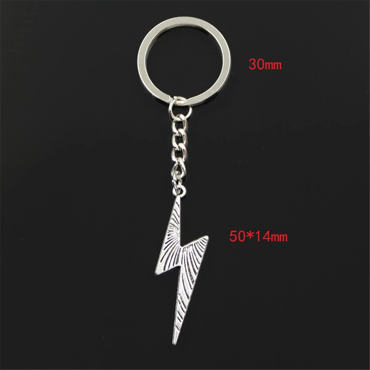 New Fashion Men 30mm Keychain DIY Metal Holder Chain Vintage Fulmination Lightning 50x14mm Silver Color Pendant Gift