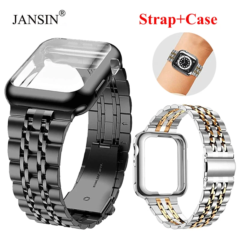 Case+Watchband For Apple Watch Band 38mm 40mm Bracelet For Apple Watch 42mm 44mm Strap SE 6/5/4/3/2/1 Stainless Steel Correa